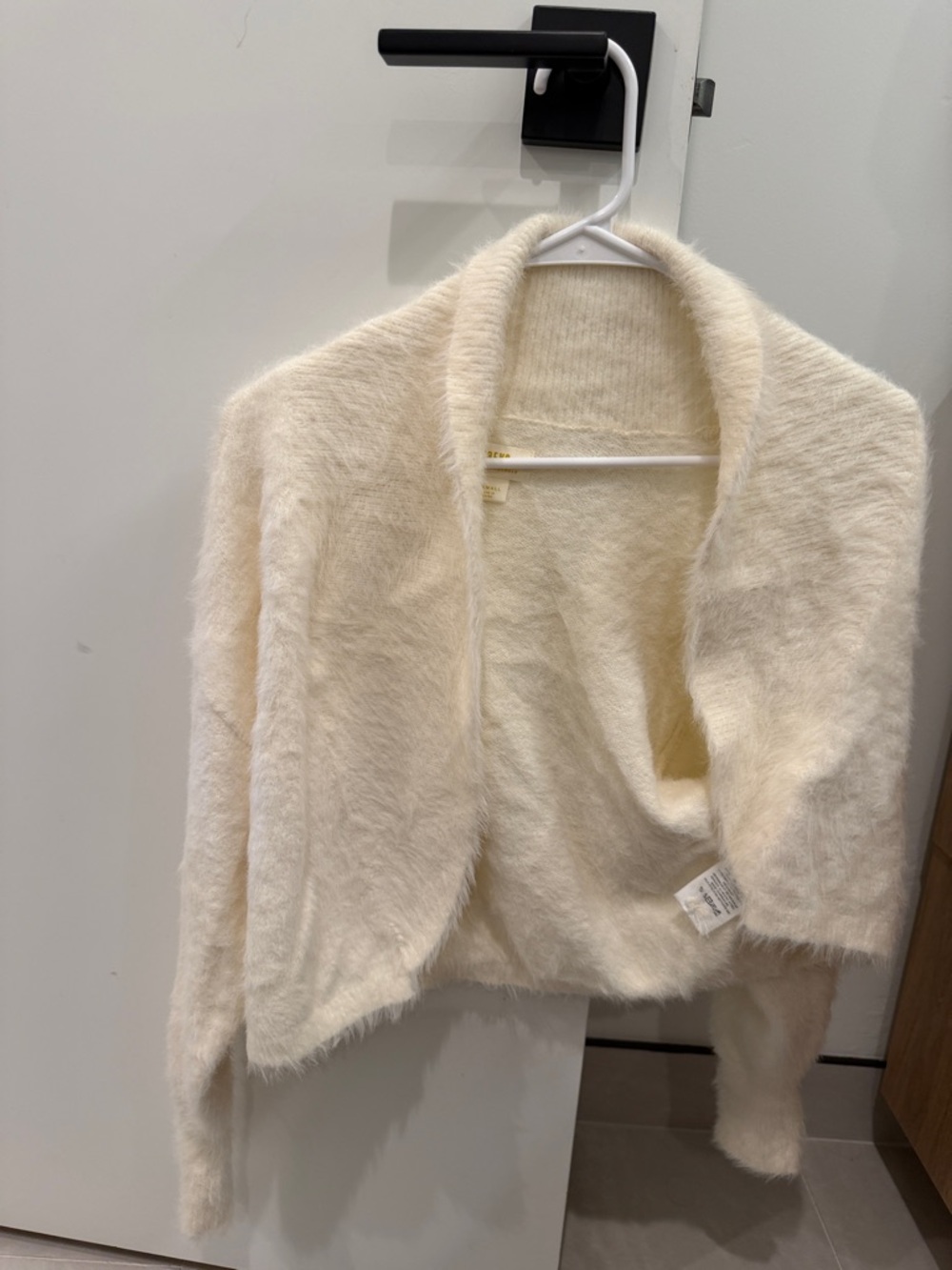 Maeve Cream Fuzzy Open-Front Teddy Jacket